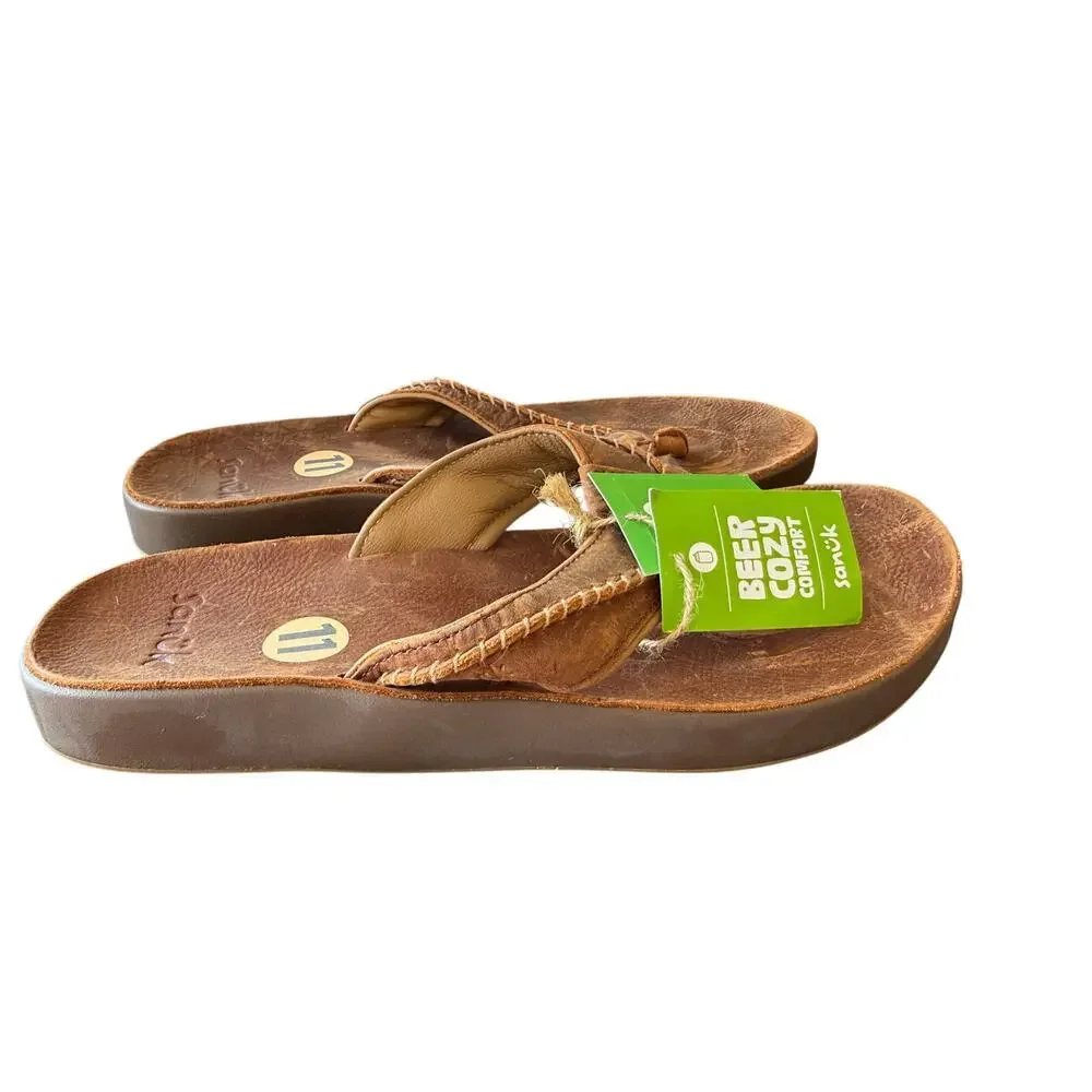 Sanuk Men's Saddle Tan Cosmic Yoga Mat Lx Flip Flop Sandals Size 11
